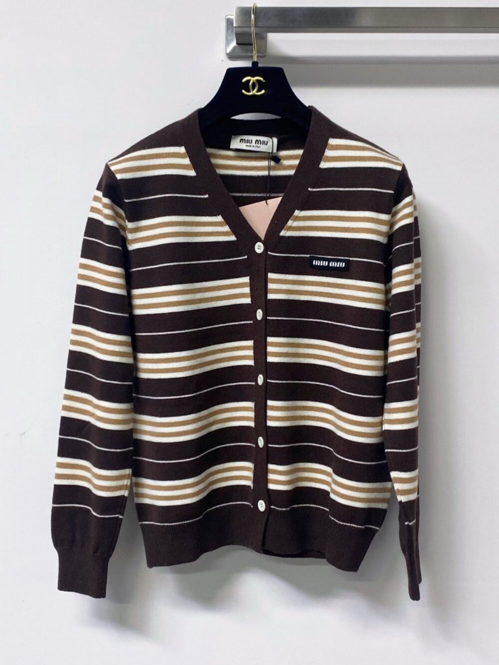 Miu Miu Striped V‑Neck Cardigan